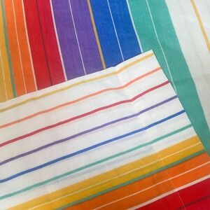 Vintage TASTEMAKER Queen Attached Sheet Set Rainbow Stripe No Iron 70s 80s